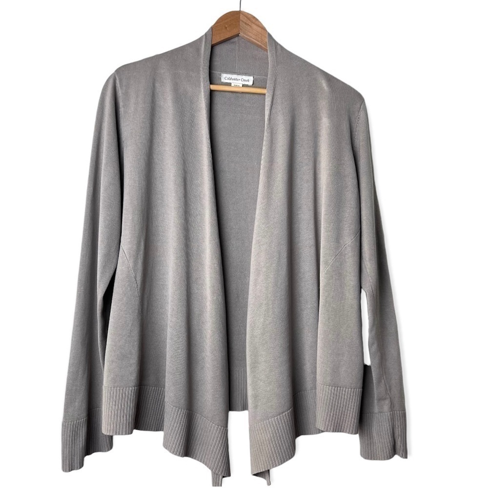 Coldwater Creek Tan Asymmetric Open Draped Front Cardigan Sweater. Size M 10-12